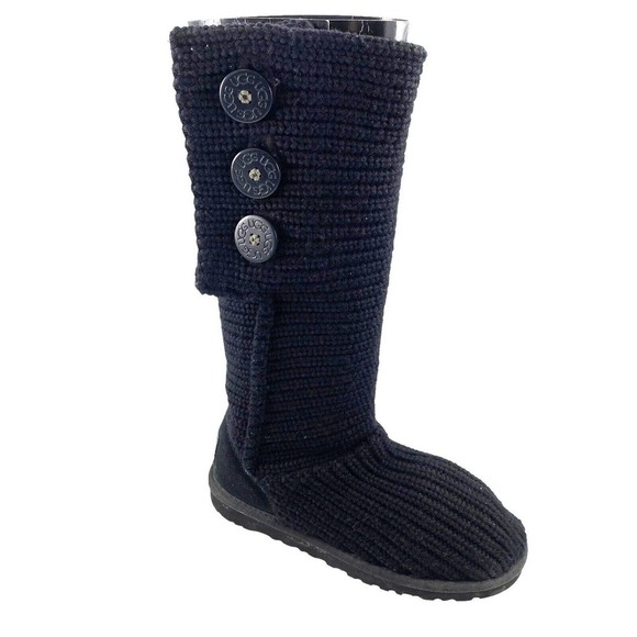 UGG 5819 Classic Cardy Black Knit Tall Sweater Boots Women's 6 - Picture 2 of 12